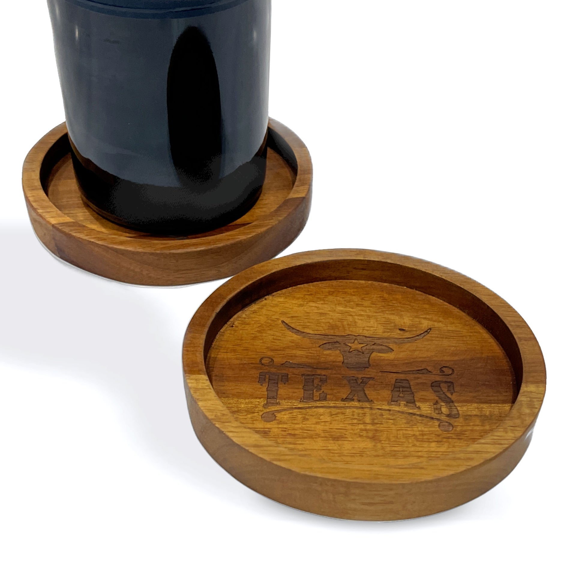 Acacia Wood Bottle Coaster - Texas Longhorn Brand