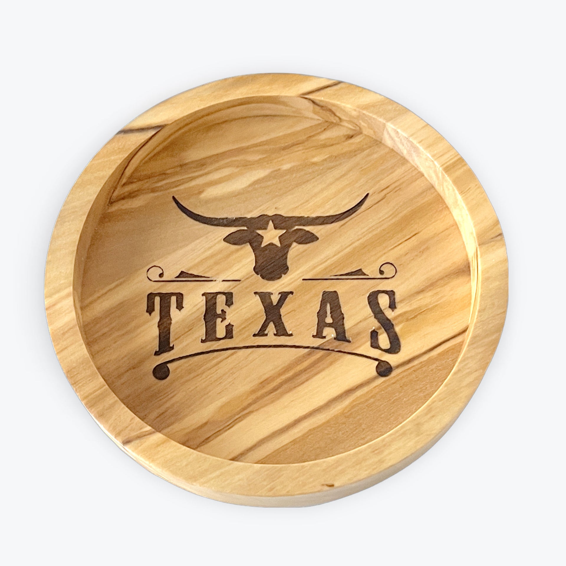 Olive Wood Bottle Coaster - Texas Longhorn Brand