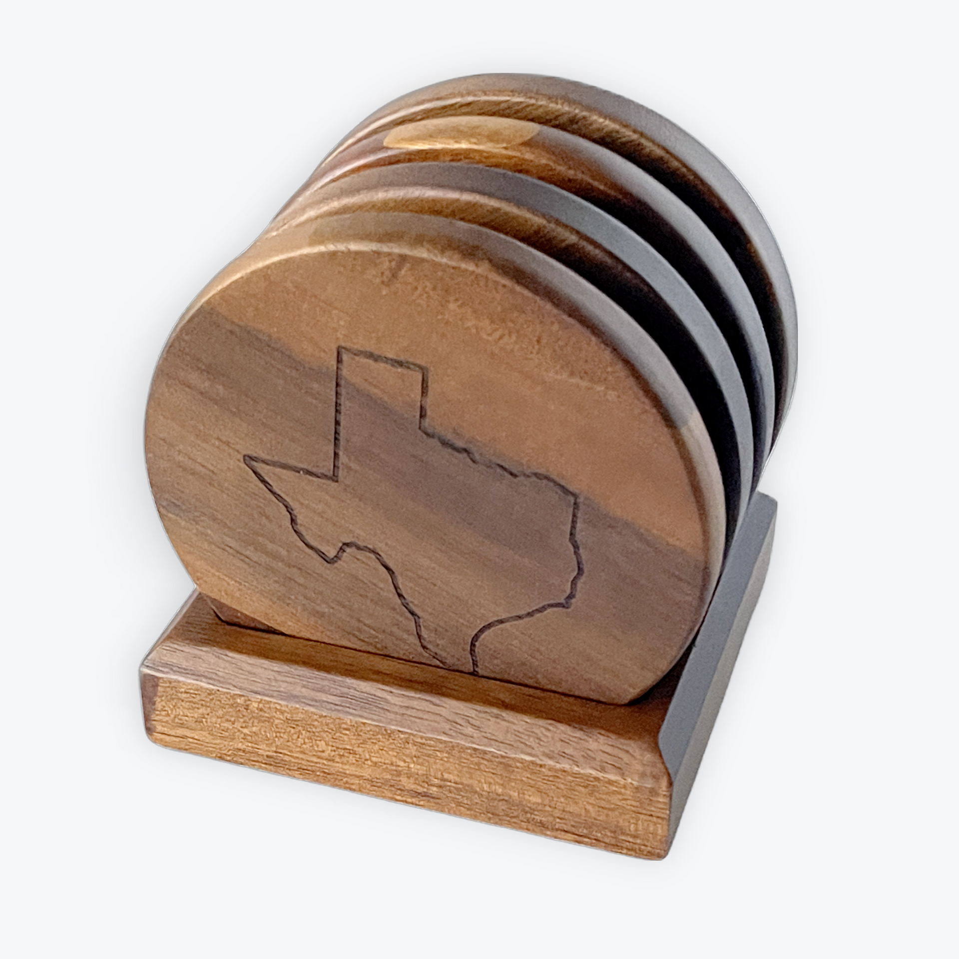Acacia Wood Coasters Set with Square Stand - Texas Map Outline