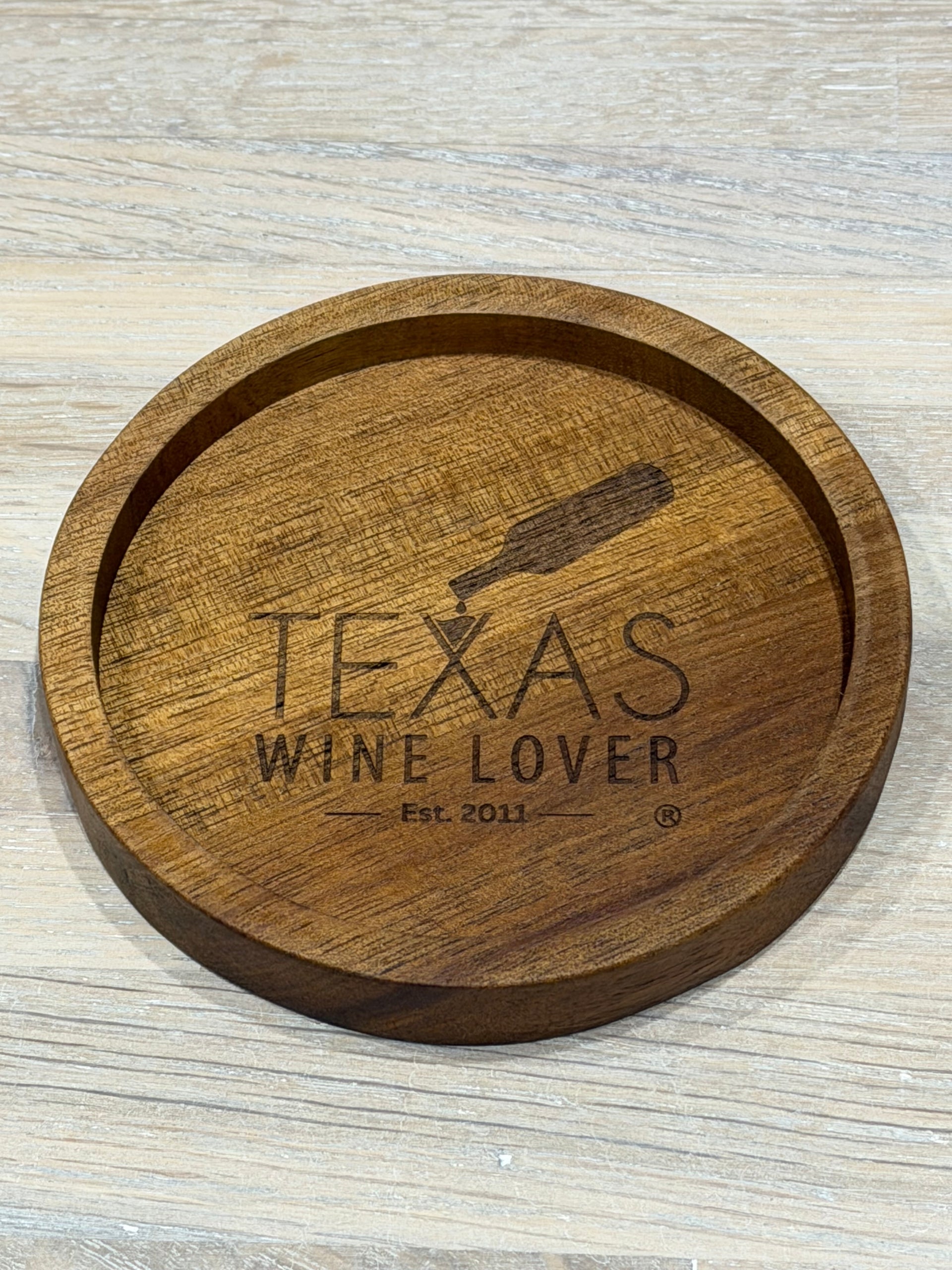 Acacia Wood Bottle Coaster - Texas Wine Lover