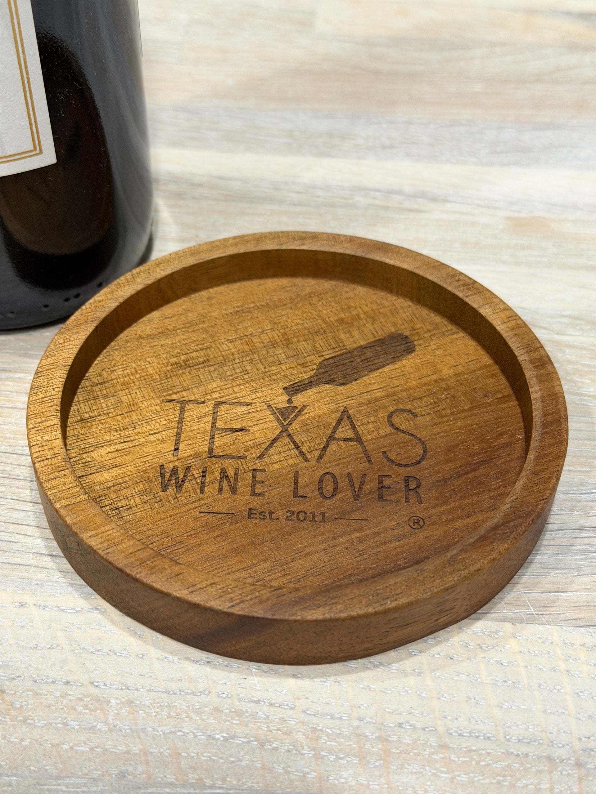 Acacia Wood Bottle Coaster - Texas Wine Lover