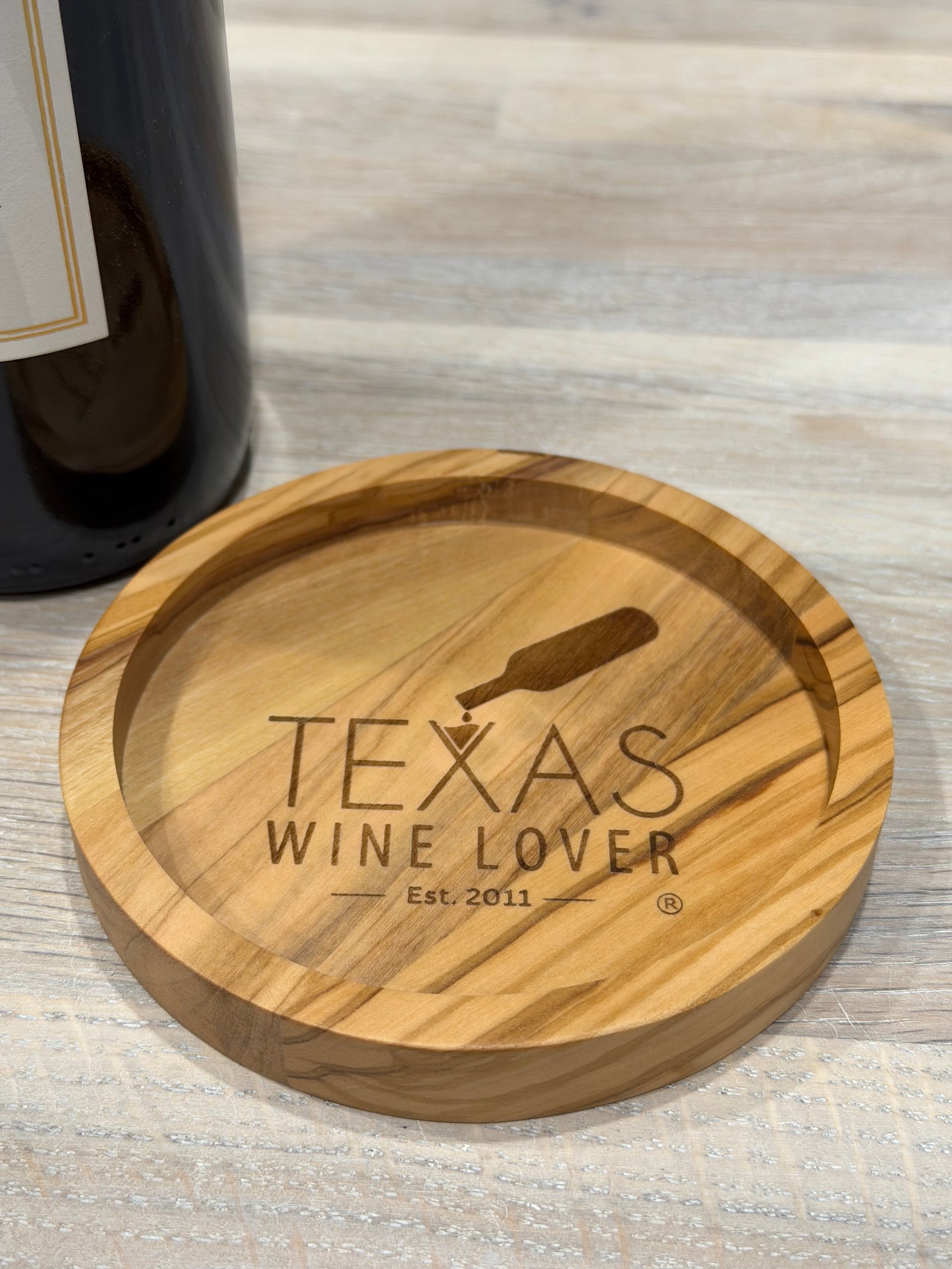 Olive Wood Bottle Coaster - Texas Wine Lover