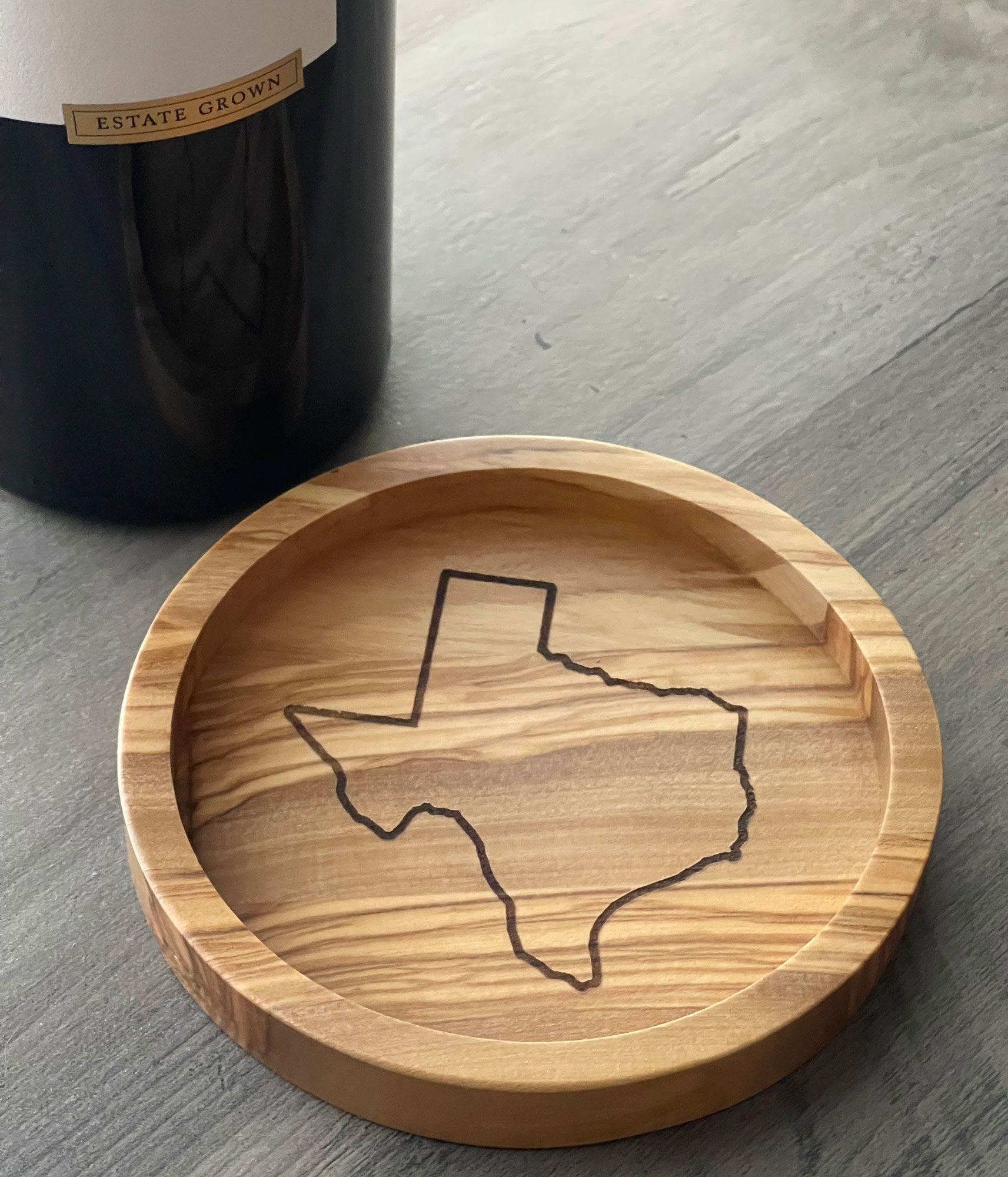 Olive Wood Bottle Coaster - Texas State Map Outline